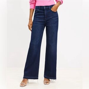 Unpicked Hem High Rise Wide Leg Jeans in Rinse Overdye Wash